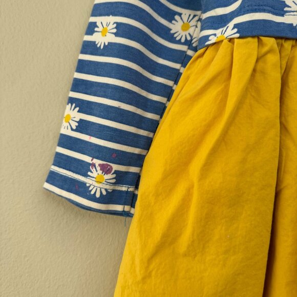 MINI BODEN Striped Daisy Dress Girls 4-5 4T 5T Blue Mustard Yellow Button Skirt - Picture 7 of 10